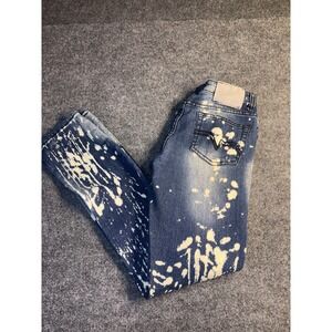 Thrill Jeans Women 9 Blue Denim Paint Splatter Faded 5-Pocket Design Straigh Leg